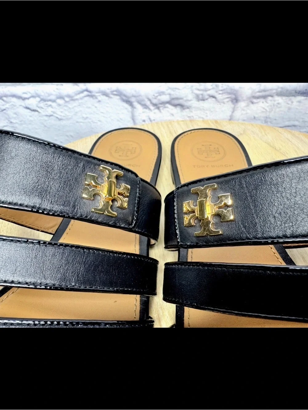 Tory Burch Kira black leather straps flat sandals size 8M